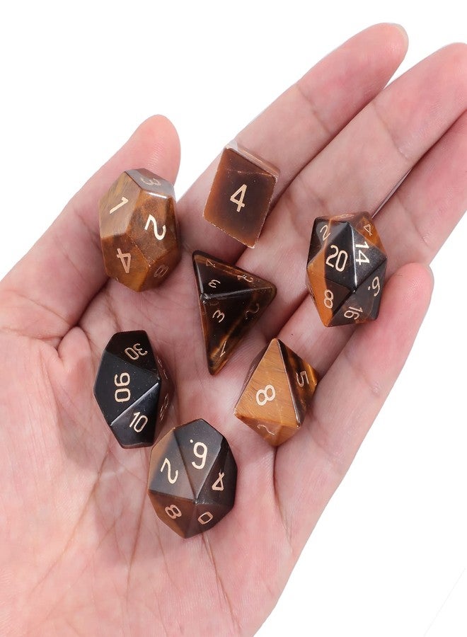 Loveliome 7 PCS Polyhedral DND Dice Stone Crystal Set for RPG Role Playing Games Dungeons and Dragons Table Games, Tiger's Eye - Image 1